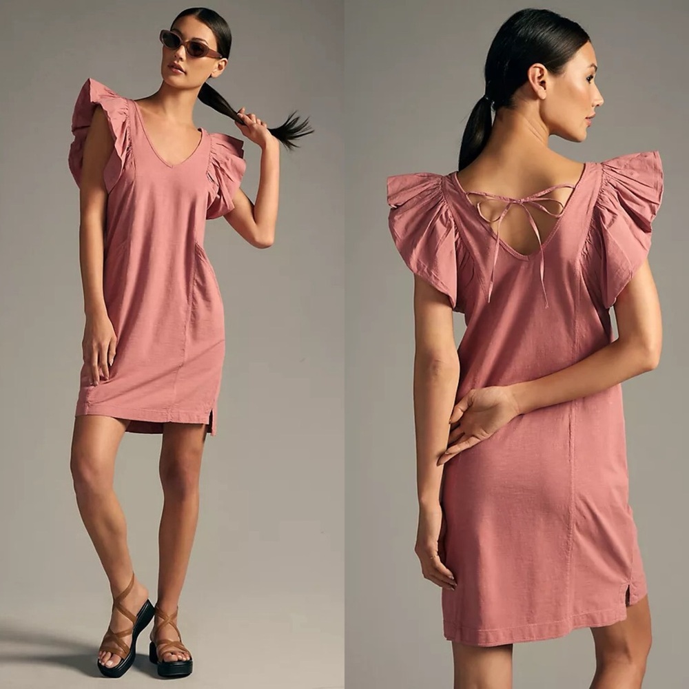 NWT Anthropologie Daily Practice by Anthropologie Flutter-Sleeve Tee Dress